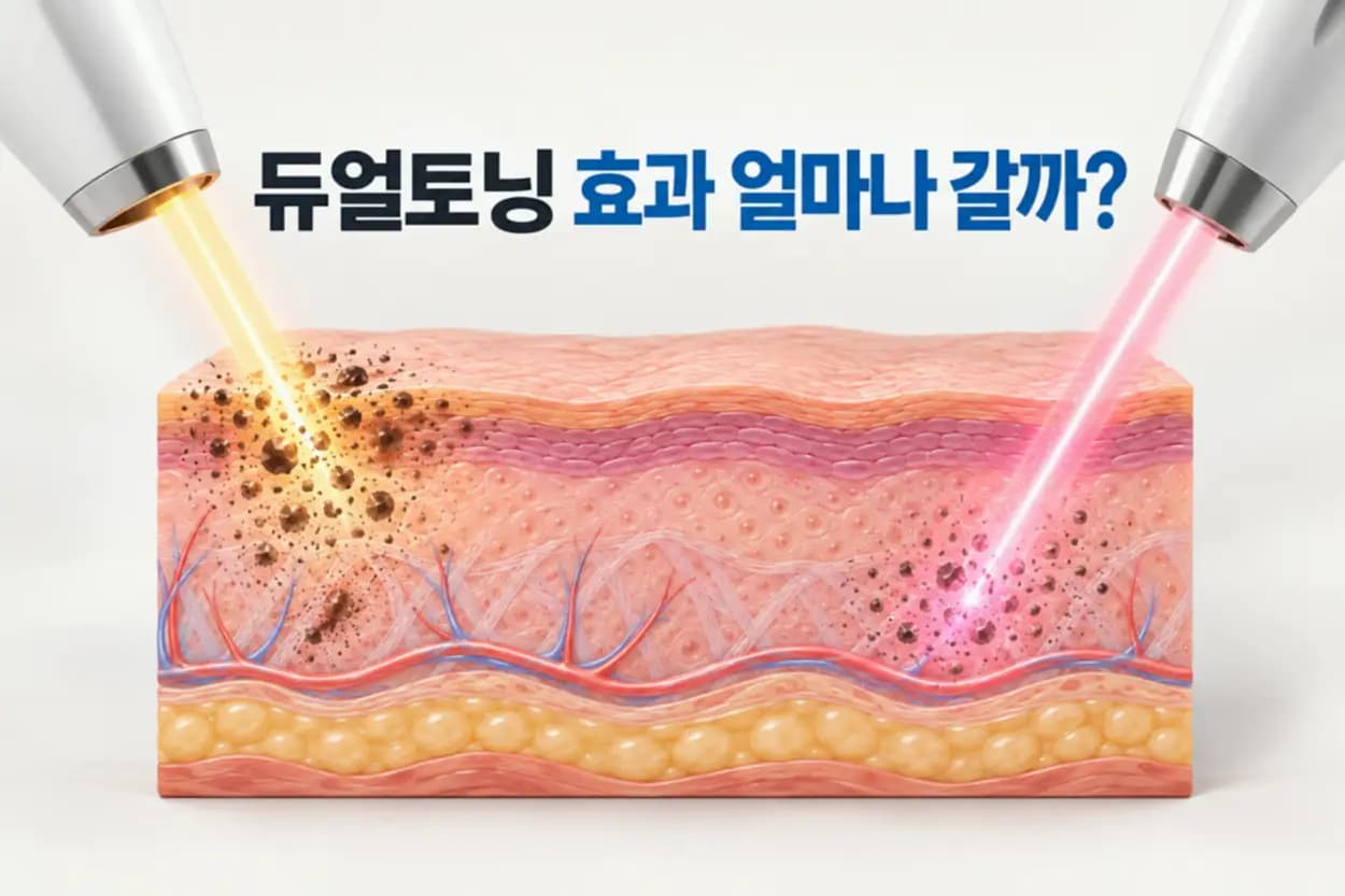 레이저 핸드피스가 볼 피부에 두 파장의 빛을 전달하며 색소가 옅어지는 듀얼토닝 효과 썸네일
